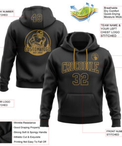 Custom Stitched Black Black-Old Gold Football Pullover Sweatshirt Hoodie
