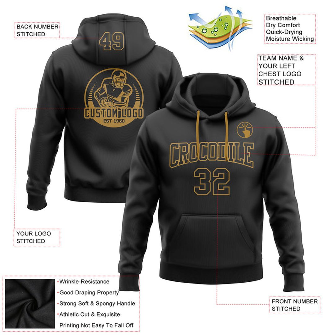 Custom Stitched Black Black-Old Gold Football Pullover Sweatshirt Hoodie Custom Stitched Black Black-Old Gold Football Pullover Sweatshirt Hoodie