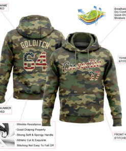 Custom Stitched Camo Vintage USA Flag-Cream Sports Pullover Sweatshirt Salute To Service Hoodie