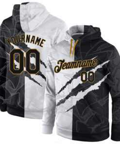 Custom Stitched Graffiti Pattern Black-Old Gold 3D Sports Pullover Sweatshirt Hoodie