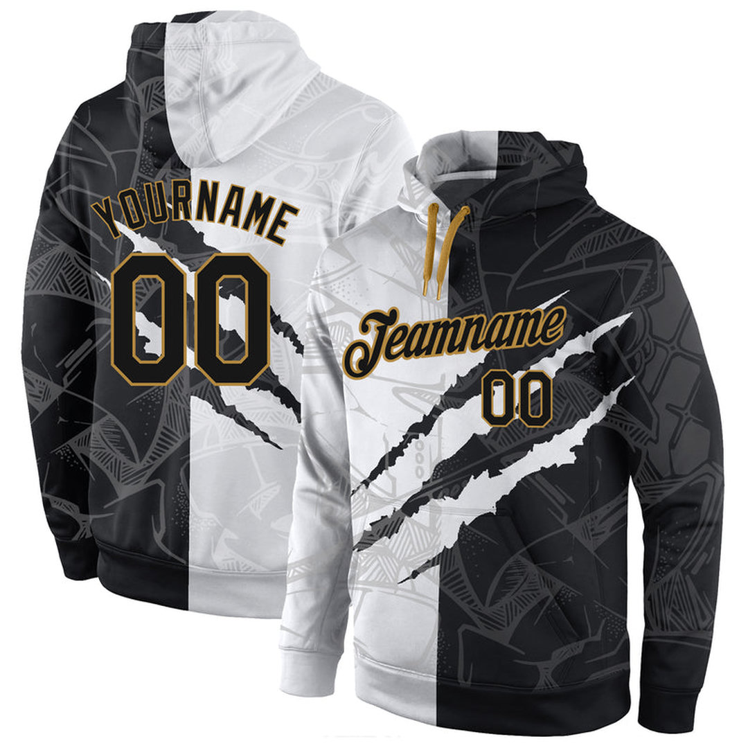 Custom Stitched Graffiti Pattern Black-Old Gold 3D Sports Pullover Sweatshirt Hoodie Custom Stitched Graffiti Pattern Black-Old Gold 3D Sports Pullover Sweatshirt Hoodie
