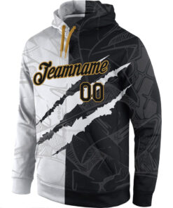 Custom Stitched Graffiti Pattern Black-Old Gold 3D Sports Pullover Sweatshirt Hoodie