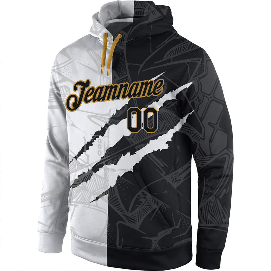 Custom Stitched Graffiti Pattern Black-Old Gold 3D Sports Pullover Sweatshirt Hoodie Custom Stitched Graffiti Pattern Black-Old Gold 3D Sports Pullover Sweatshirt Hoodie