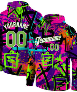 Custom Stitched Graffiti Pattern Neon Green-White 3D Sports Pullover Sweatshirt Hoodie