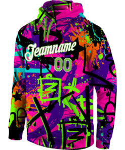 Custom Stitched Graffiti Pattern Neon Green-White 3D Sports Pullover Sweatshirt Hoodie