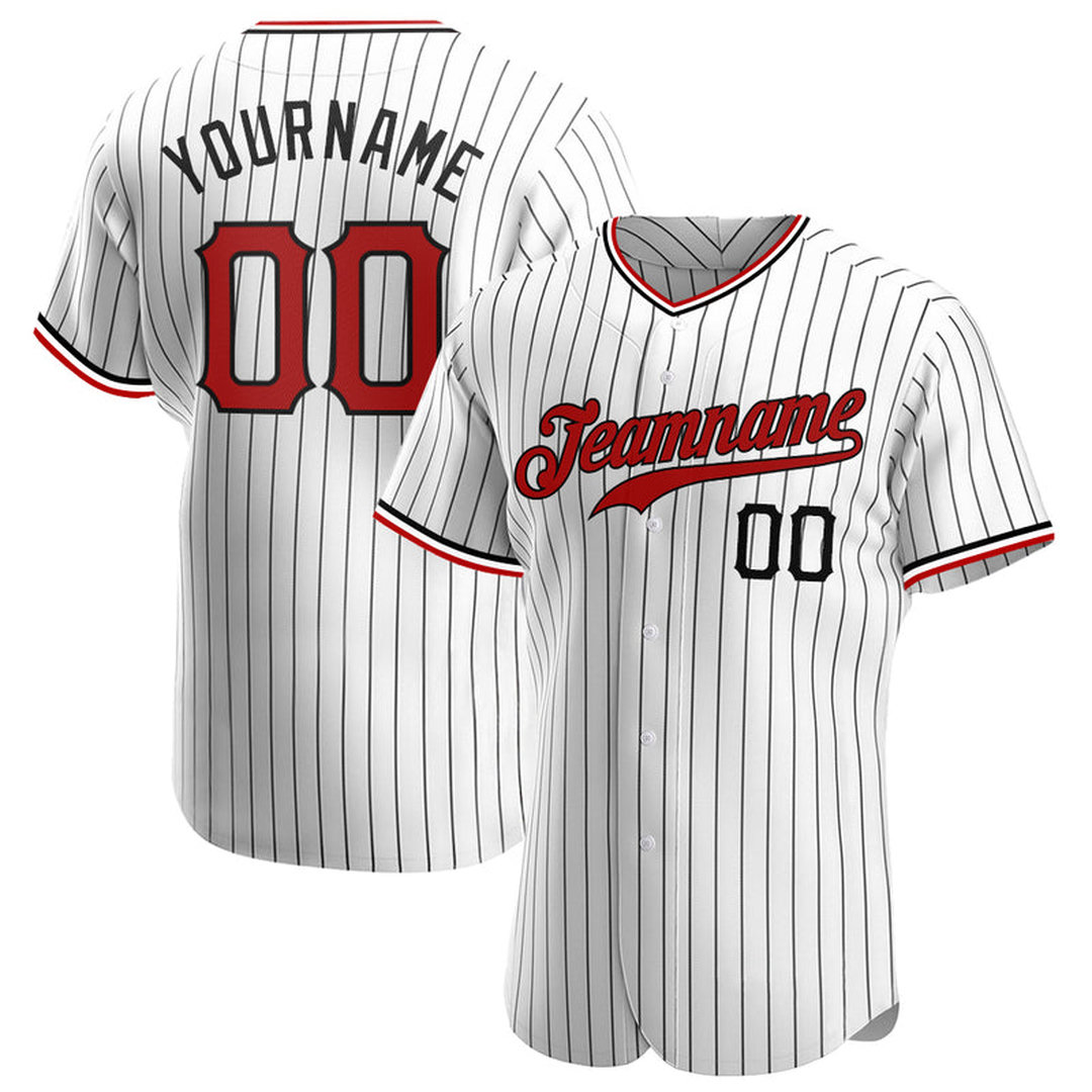 Custom White Black Pinstripe Red-Black Baseball Jersey Custom White Black Pinstripe Red-Black Baseball Jersey