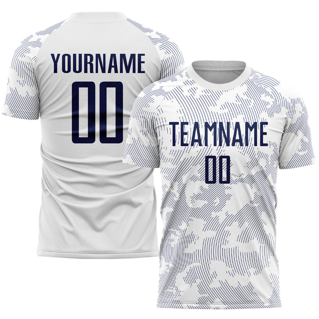 Custom White Navy Sublimation Soccer Uniform Jersey Custom White Navy Sublimation Soccer Uniform Jersey