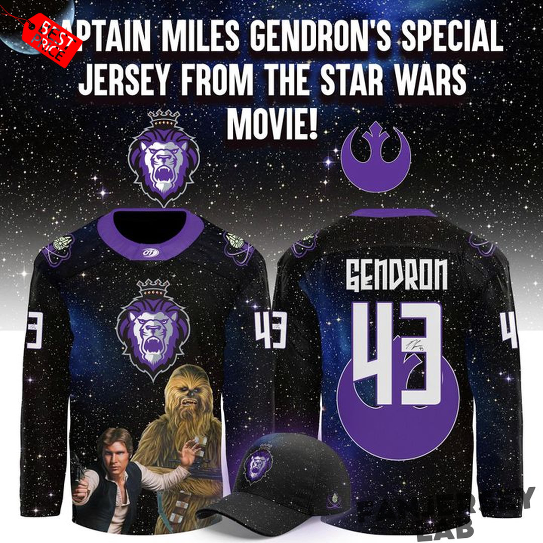 Captain Miles Gendron’s Game-Worn Star Wars Custom Hockey Jersey Captain Miles Gendron’s Game-Worn Star Wars Custom Hockey Jersey