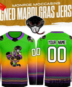Monroe Moccasins Mardi Gras Custom Name Hockey Jersey