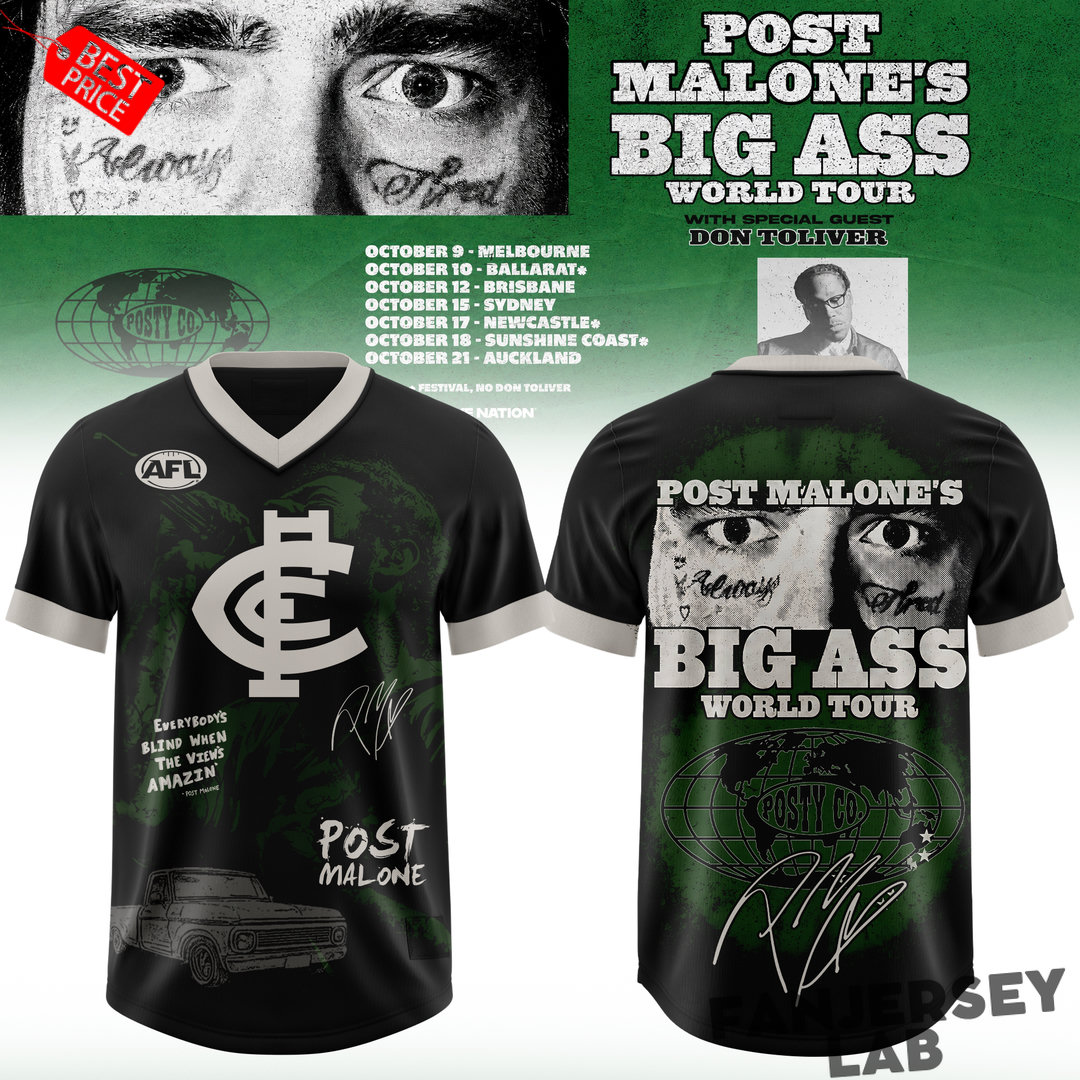 Carlton Blues Football x Post Malone Big Ass World Tour 2026 Football Jersey Carlton Blues Football x Post Malone Big Ass World Tour 2026 Football Jersey