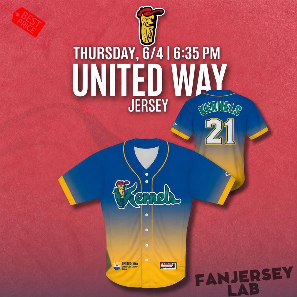 Cedar Rapids Kernels United Way 2026 Baseball Jersey Cedar Rapids Kernels United Way 2026 Baseball Jersey