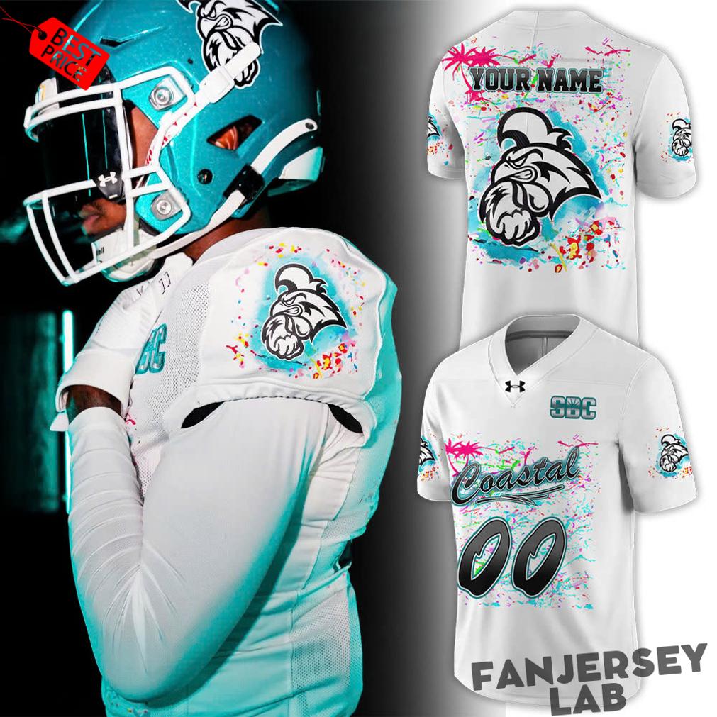 Coastal Carolina Chanticleers Worn Airbrush Custom White Football Jersey Coastal Carolina Chanticleers Worn Airbrush Custom White Football Jersey
