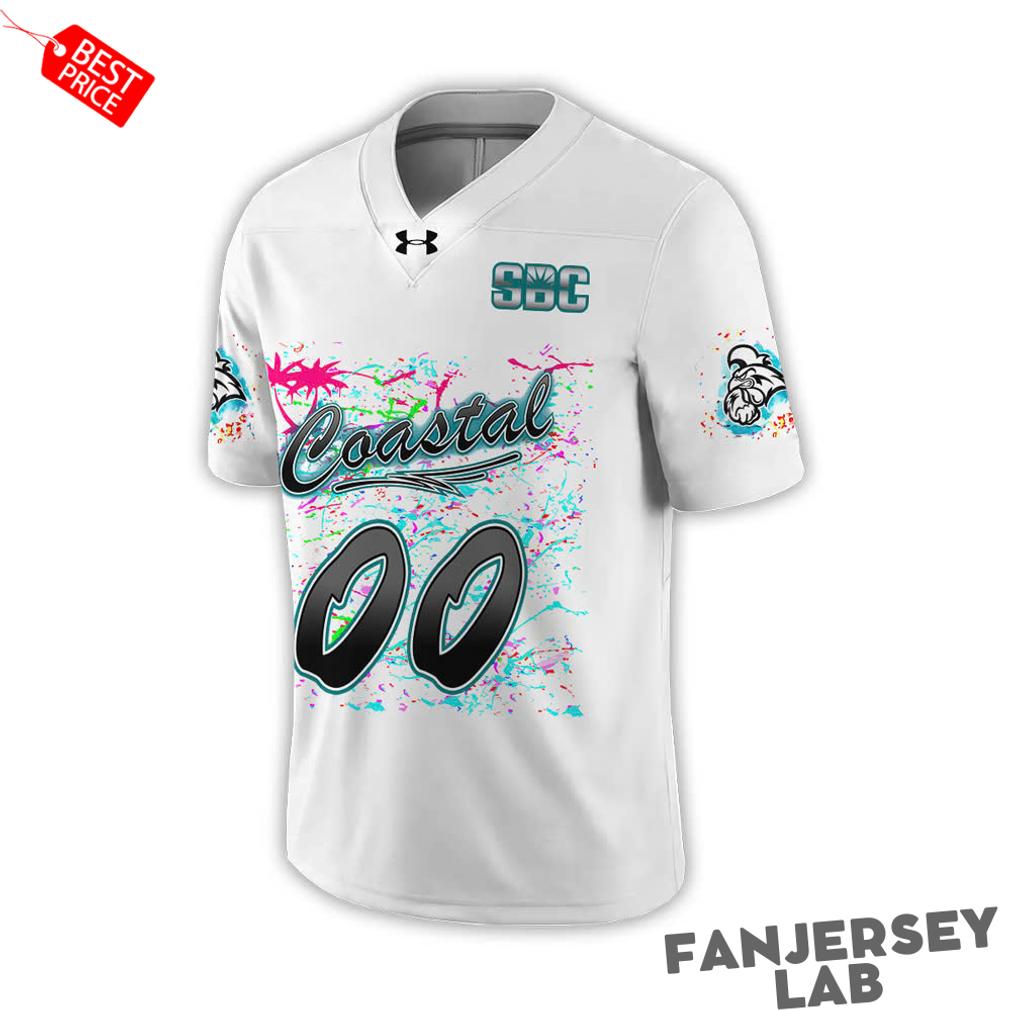 Coastal Carolina Chanticleers Worn Airbrush Custom White Football Jersey Coastal Carolina Chanticleers Worn Airbrush Custom White Football Jersey