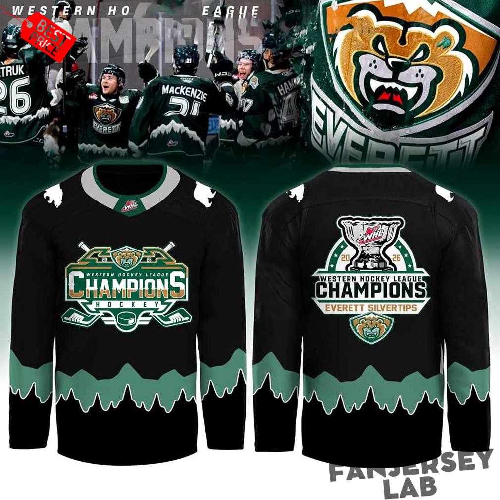 Everett Silvertips Western Hockey League Champions 2026 Hockey Jersey – Black Everett Silvertips Western Hockey League Champions 2026 Hockey Jersey – Black