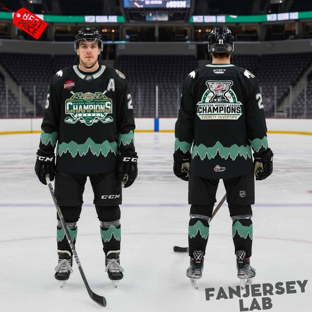Everett Silvertips Western Hockey League Champions 2026 Hockey Jersey – Black Everett Silvertips Western Hockey League Champions 2026 Hockey Jersey – Black