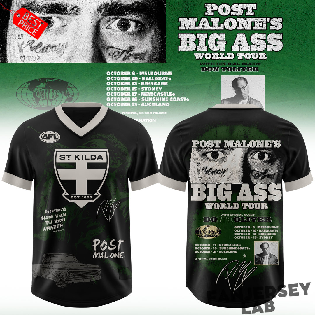 St Kilda Football Club x Post Malone Big Ass World Tour 2026 Football Jersey St Kilda Football Club x Post Malone Big Ass World Tour 2026 Football Jersey