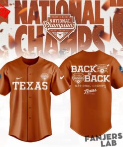 Texas Longhorns 2026 NCAA Softball Women’s College World Series Back To Back Champions Baseball Jersey Texas Longhorns 2026 NCAA Softball Women’s College World Series Back To Back Champions Baseball Jersey