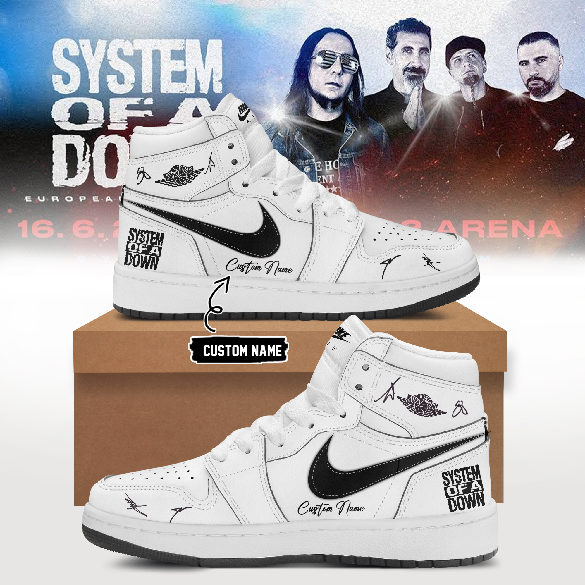 System of a Down “Europe / UK Stadium Tour 2026” signed AJ1 Shoes v3 System of a Down “Europe / UK Stadium Tour 2026” signed AJ1 Shoes v3