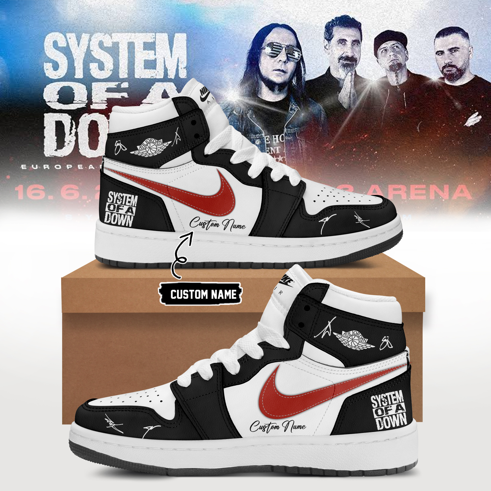 System of a Down “Europe / UK Stadium Tour 2026” signed AJ1 Shoes v4 System of a Down “Europe / UK Stadium Tour 2026” signed AJ1 Shoes v4