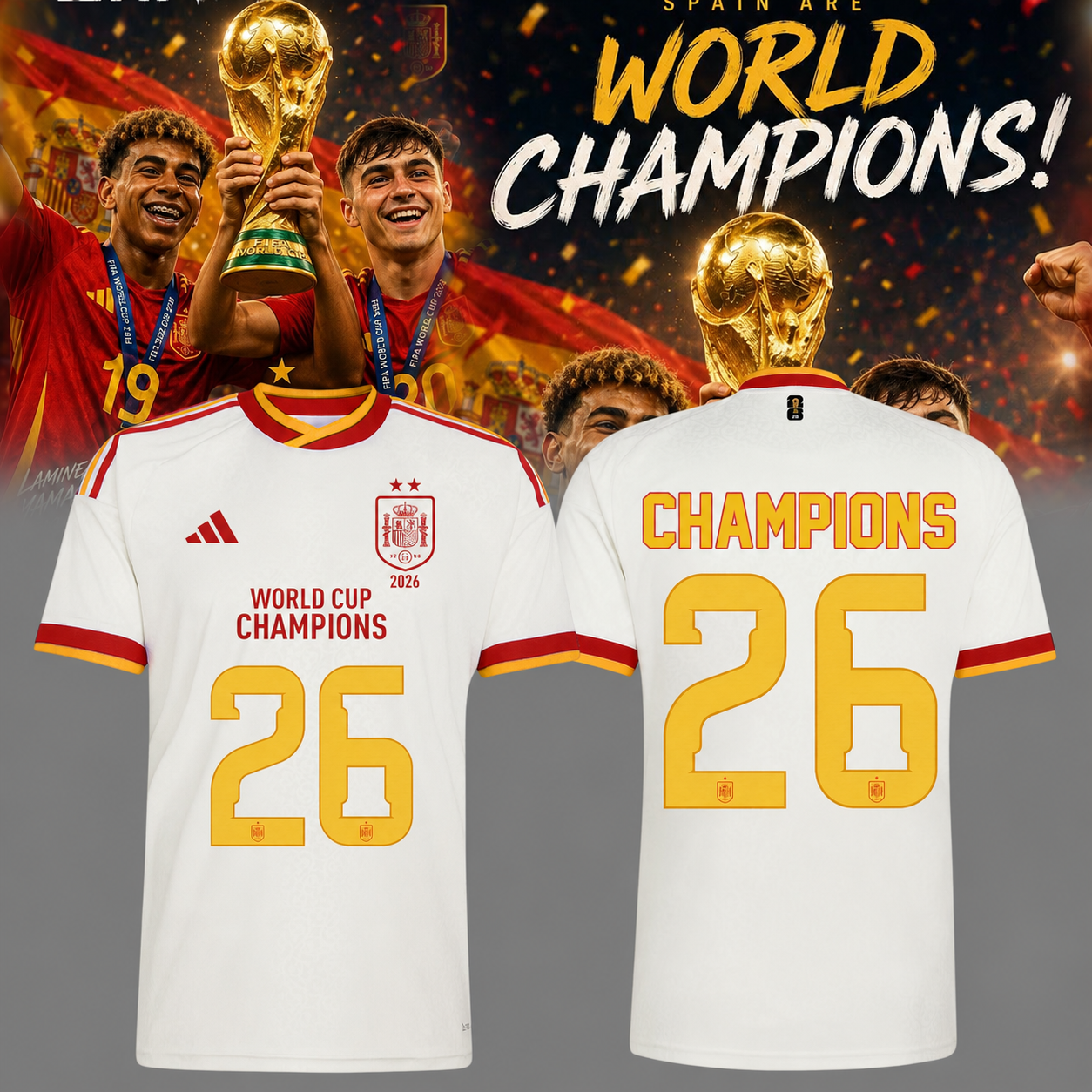 Spain World Cup Champions 2026 Soccer Jersey – White Spain World Cup Champions 2026 Soccer Jersey – White