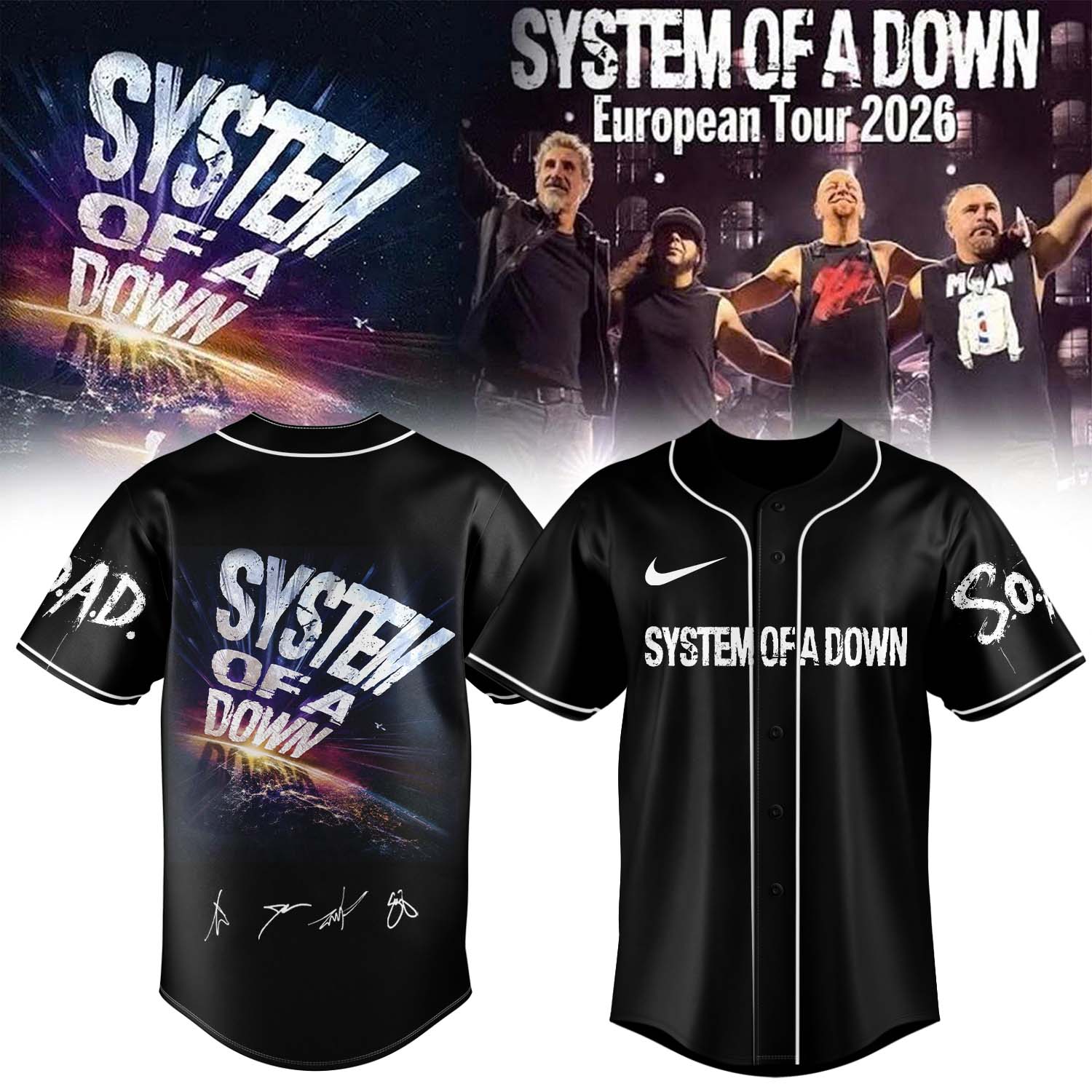 System of a Down “Europe / UK Stadium Tour 2026” signed Baseball Jersey v1 System of a Down “Europe / UK Stadium Tour 2026” signed Baseball Jersey v1