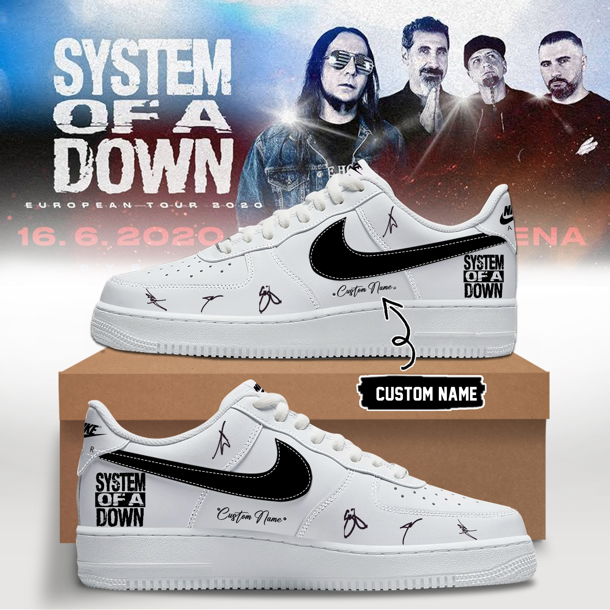 System of a Down “Europe / UK Stadium Tour 2026” signed AF1 Shoes v3 System of a Down “Europe / UK Stadium Tour 2026” signed AF1 Shoes v3