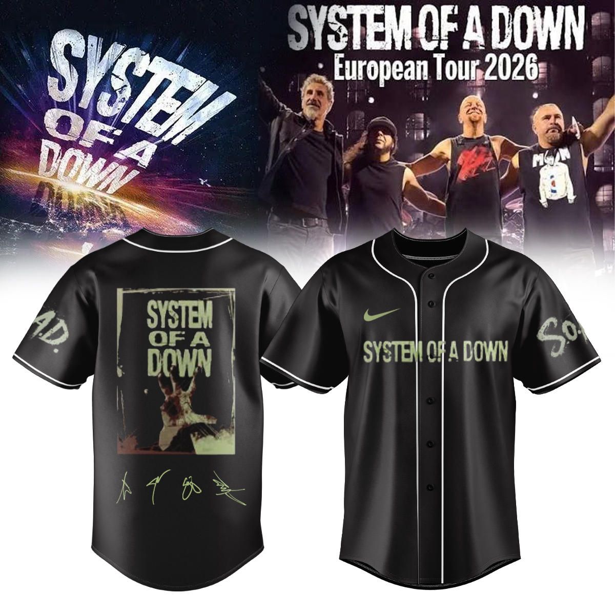 System of a Down “Europe / UK Stadium Tour 2026” signed Baseball Jersey v3 System of a Down “Europe / UK Stadium Tour 2026” signed Baseball Jersey v3