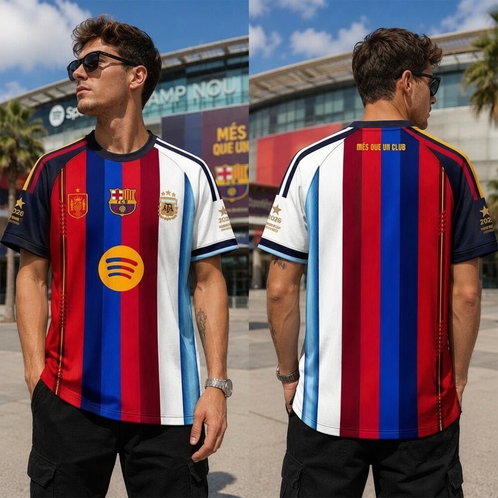Argentina x Spain x Barcelona 2026 World Cup Half And Half Jersey Shirt Special Edition Argentina x Spain x Barcelona 2026 World Cup Half And Half Jersey Shirt Special Edition
