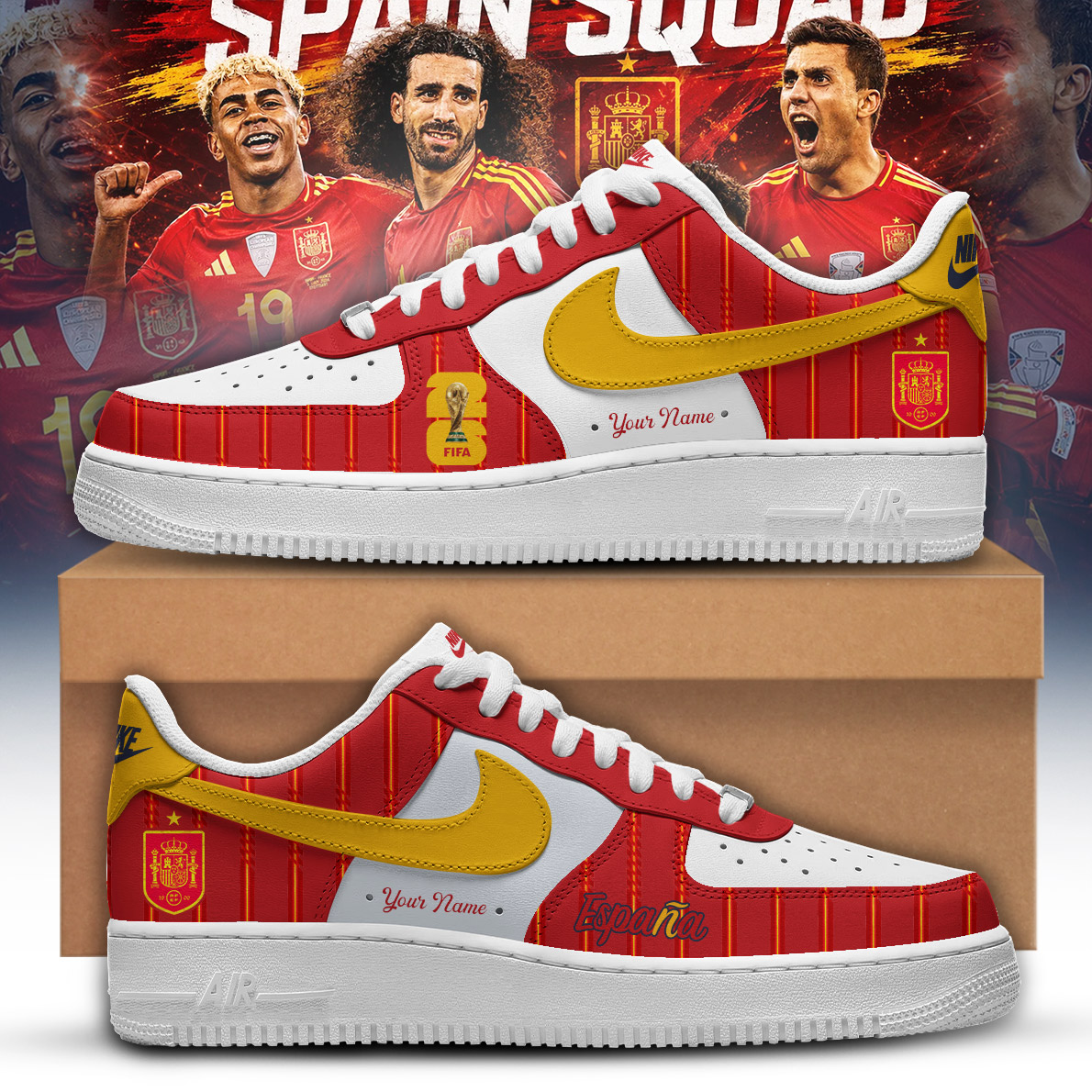 Spain x World Cup 2026 Champions Edition Customize Air Force 1 Shoes Spain x World Cup 2026 Champions Edition Customize Air Force 1 Shoes