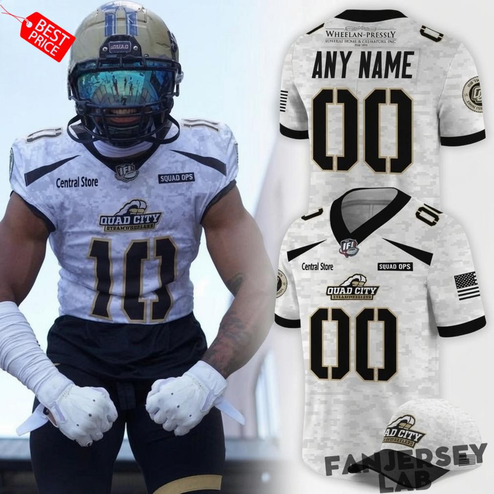 Quad City Steamwheelers 2026 White Out Military Night Custom Football Jersey Quad City Steamwheelers 2026 White Out Military Night Custom Football Jersey