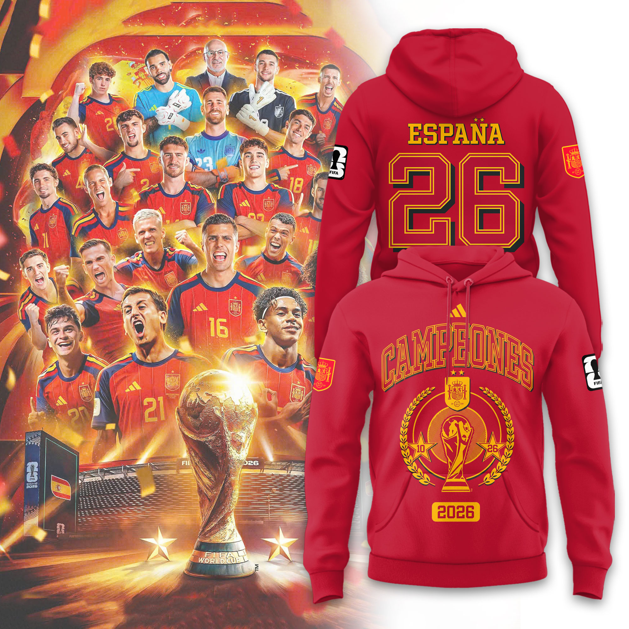 Spain World Cup 2026 Campeones Limited Red Hoodie Spain World Cup 2026 Campeones Limited Red Hoodie