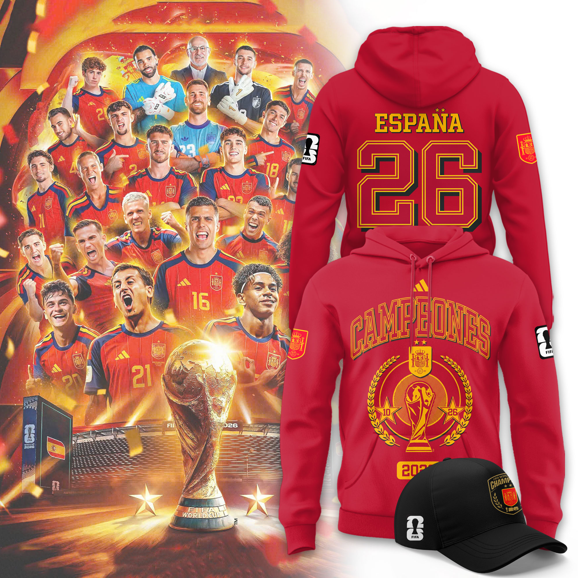 Spain World Cup 2026 Campeones Limited Red Hoodie Spain World Cup 2026 Campeones Limited Red Hoodie