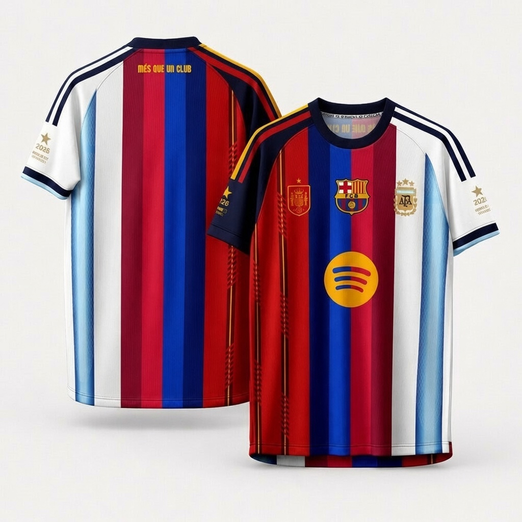 Argentina x Spain x Barcelona 2026 World Cup Half And Half Jersey Shirt Special Edition Argentina x Spain x Barcelona 2026 World Cup Half And Half Jersey Shirt Special Edition