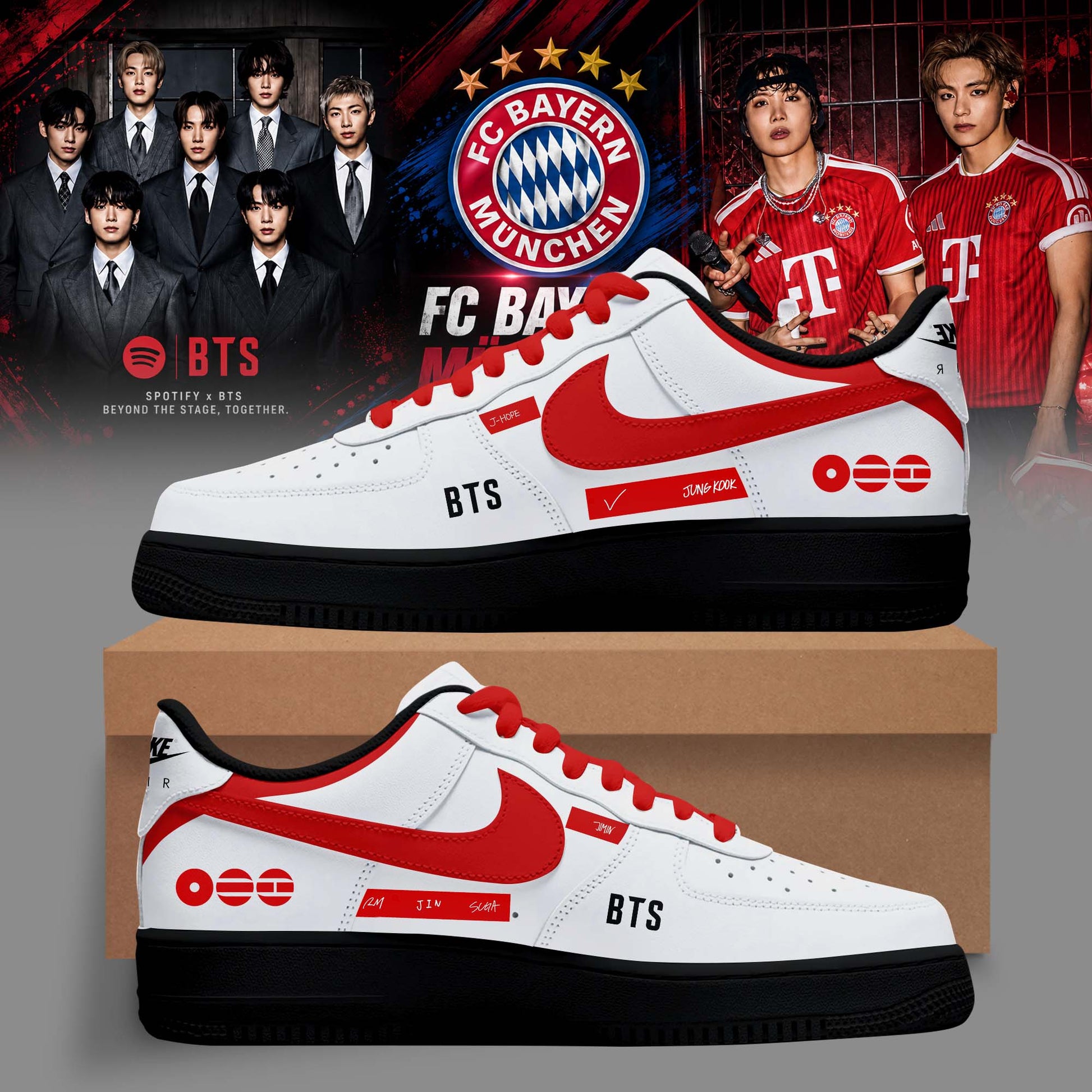 BTS Arirang World Tour 2026 x Bayern Munich Special AF1 Shoes – White BTS Arirang World Tour 2026 x Bayern Munich Special AF1 Shoes – White