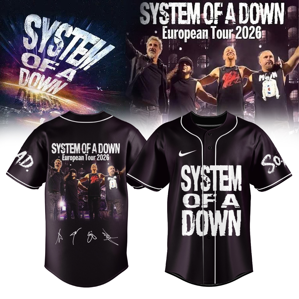 System of a Down “Europe / UK Stadium Tour 2026” signed Baseball Jersey v2 System of a Down “Europe / UK Stadium Tour 2026” signed Baseball Jersey v2