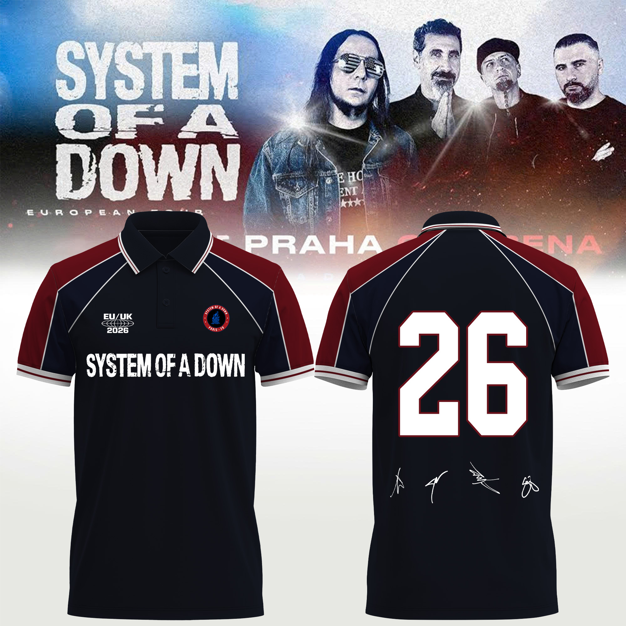 System of a Down “Europe / UK Stadium Tour 2026” signed Polo Shirt System of a Down “Europe / UK Stadium Tour 2026” signed Polo Shirt