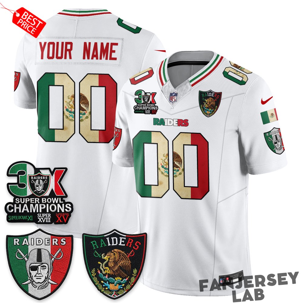 Las Vegas Raiders 3X Champs Mexico Football Jersey Las Vegas Raiders 3X Champs Mexico Football Jersey
