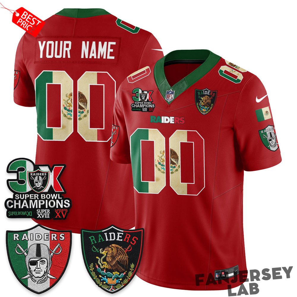 Las Vegas Raiders 3X Champs Mexico Football Jersey Las Vegas Raiders 3X Champs Mexico Football Jersey