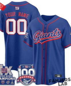 New York Giants 4X Champs & 100 Anniversary Custom Baseball Jersey