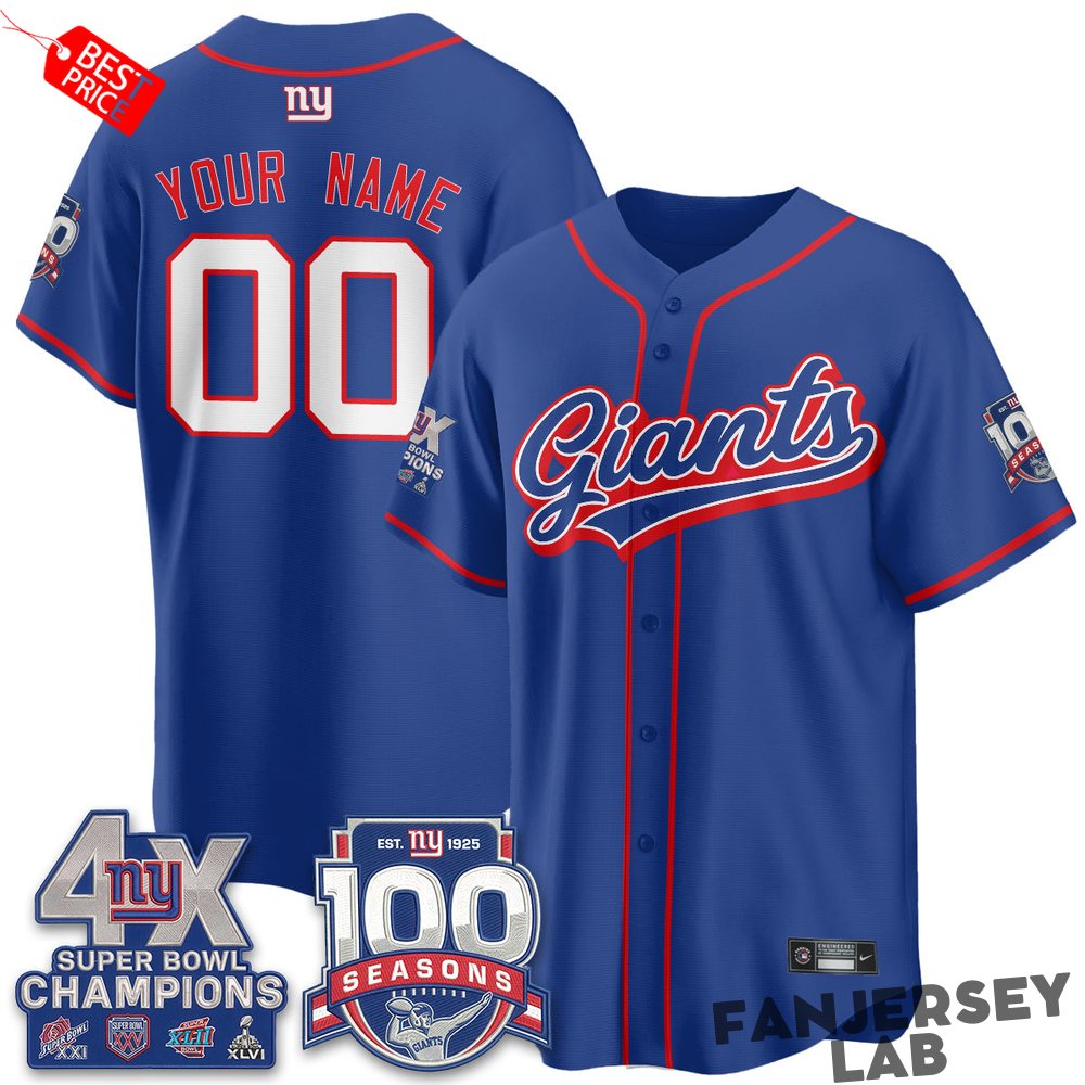 New York Giants 4X Champs & 100 Anniversary Custom Baseball Jersey New York Giants 4X Champs & 100 Anniversary Custom Baseball Jersey