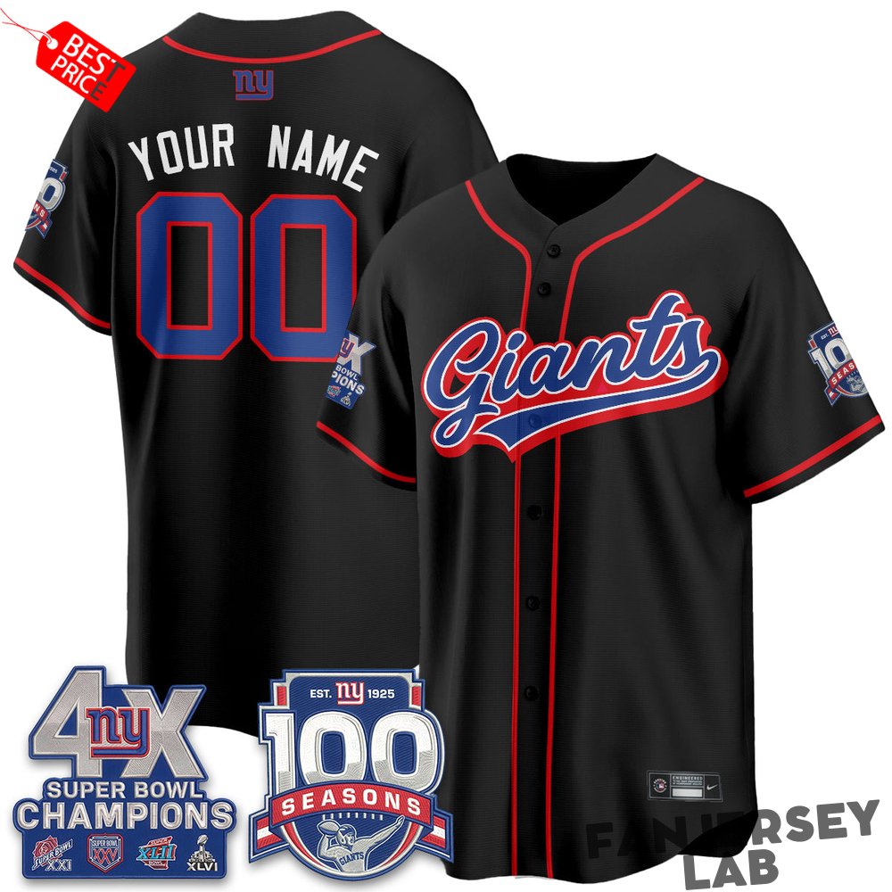 New York Giants 4X Champs & 100 Anniversary Custom Baseball Jersey New York Giants 4X Champs & 100 Anniversary Custom Baseball Jersey