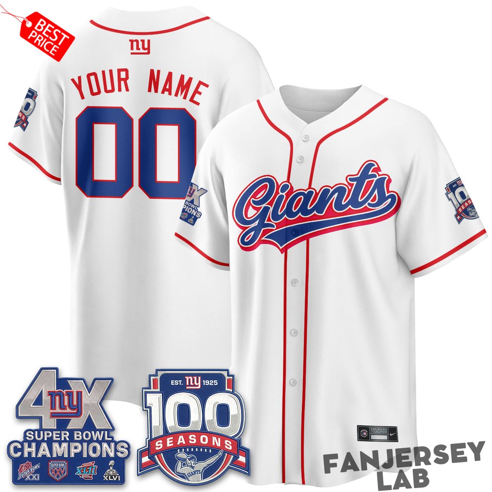 New York Giants 4X Champs & 100 Anniversary Custom Baseball Jersey New York Giants 4X Champs & 100 Anniversary Custom Baseball Jersey