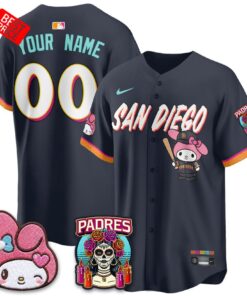 San Diego Padres x Kuromi Pink Sanrio Friend Día de los Muertos Custom Baseball Jersey