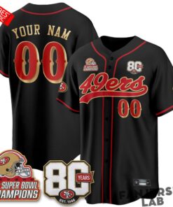 San Francisco 49ers 80 Years & 5X Champs Custom Baseball Jersey