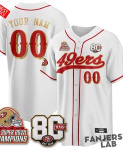 San Francisco 49ers 80 Years & 5X Champs Custom Baseball Jersey