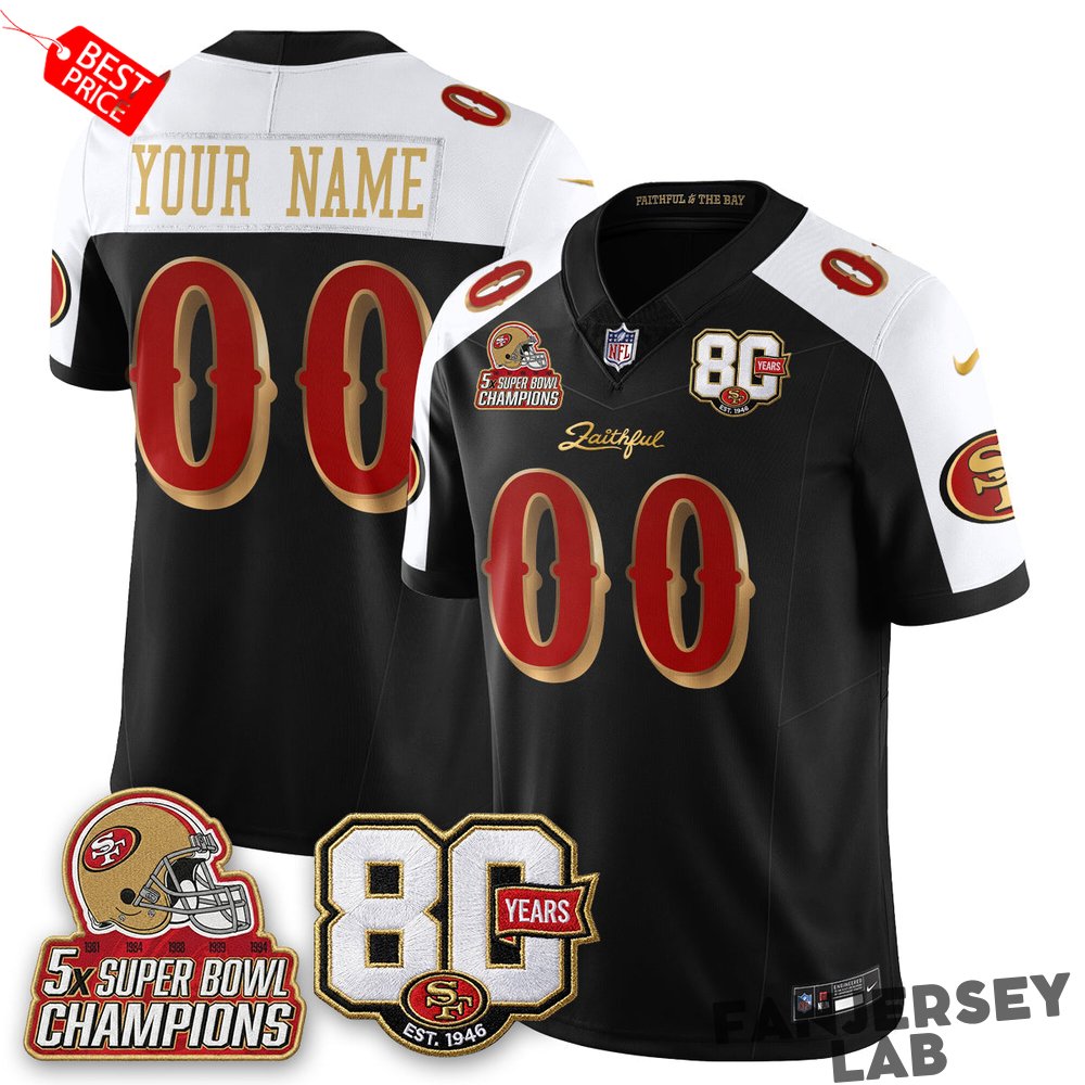 San Francisco 49ers 80 Years & 5X Champs Rivalries Custom Football Jersey San Francisco 49ers 80 Years & 5X Champs Rivalries Custom Football Jersey