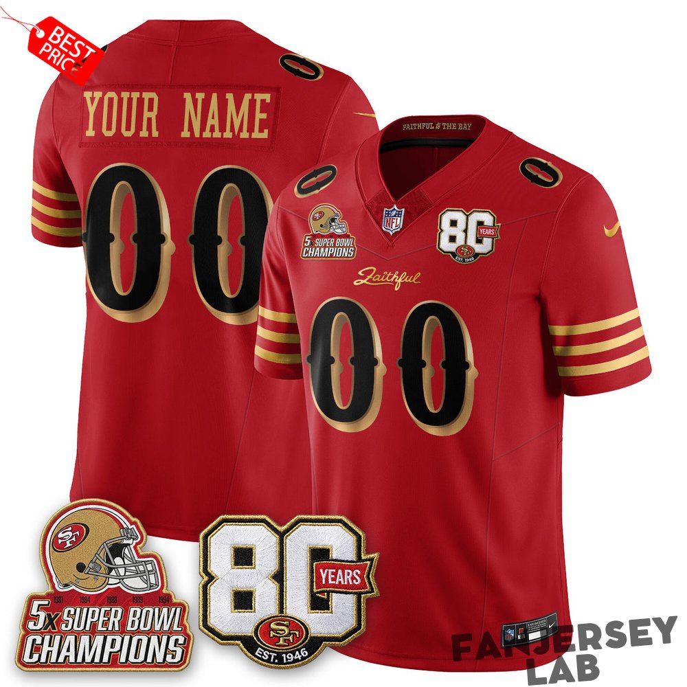 San Francisco 49ers 80 Years & 5X Champs Rivalries Custom Football Jersey San Francisco 49ers 80 Years & 5X Champs Rivalries Custom Football Jersey