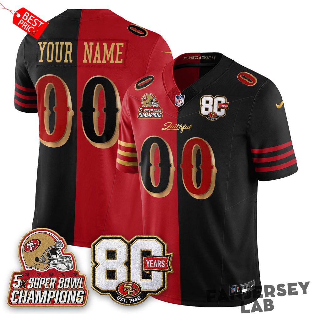 San Francisco 49ers 80 Years & 5X Champs Rivalries Custom Football Jersey San Francisco 49ers 80 Years & 5X Champs Rivalries Custom Football Jersey