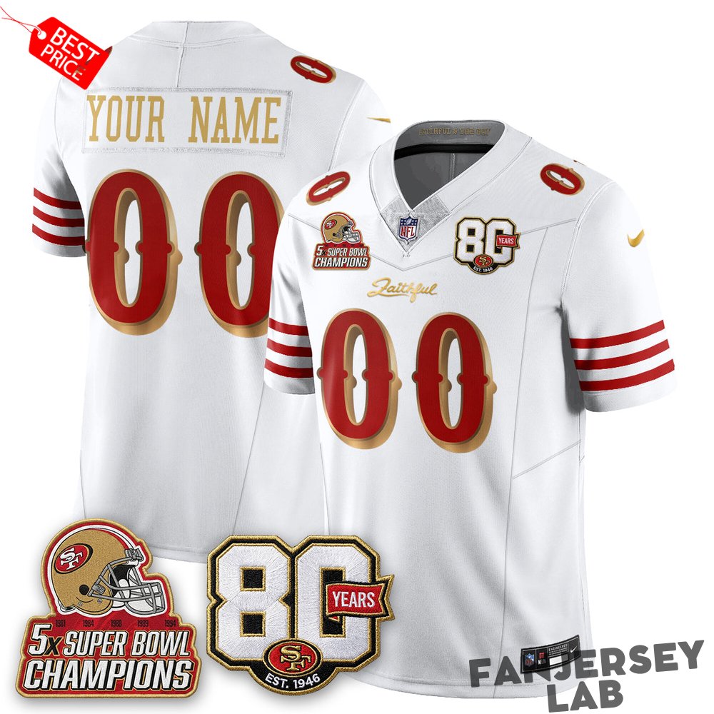 San Francisco 49ers 80 Years & 5X Champs Rivalries Custom Football Jersey San Francisco 49ers 80 Years & 5X Champs Rivalries Custom Football Jersey