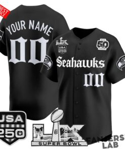 Seattle Seahawks “Super Bowl LX & 50th Patch” Gothic Edition Custom Baseball Jersey